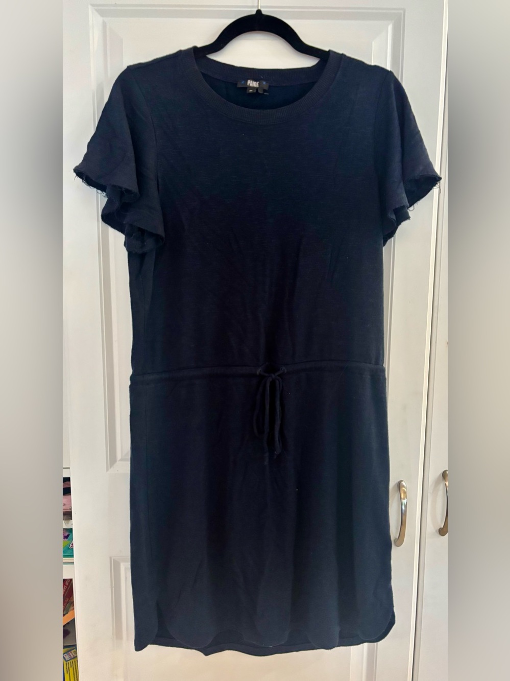 PAIGE Navy Short-Sleeve Drawstring Midi Dress